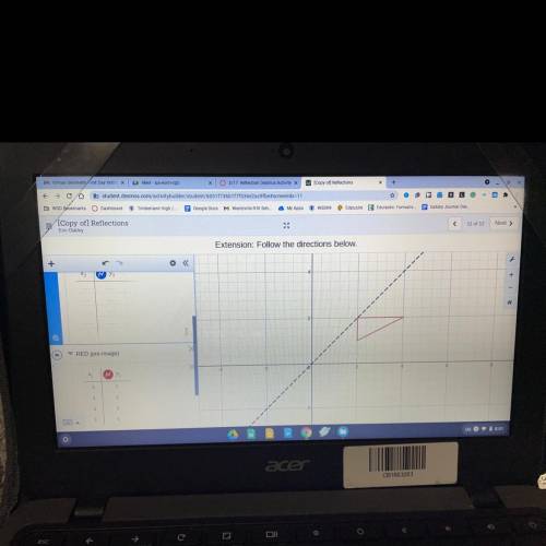 Enter coordinates in the table below so the BLUE graph is a reflection of the RED graph across the
