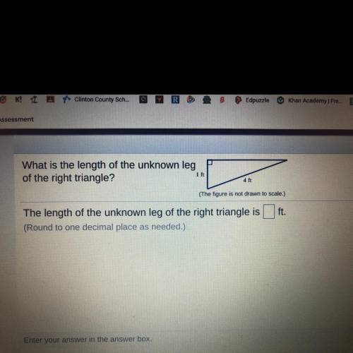 What is the length of the unknown leg
of the right triangle?
1 ft
4 ft