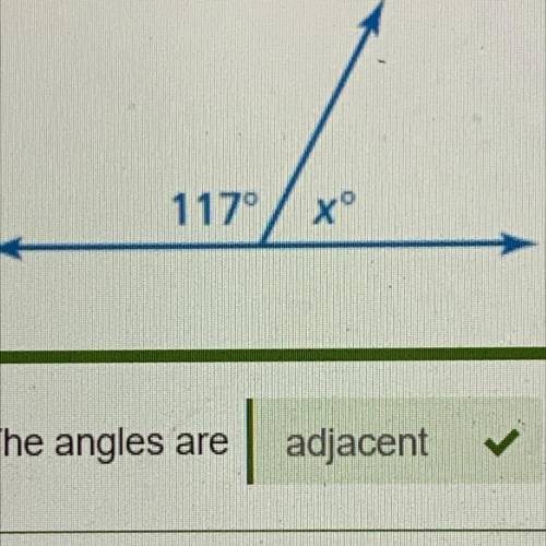 Tell whether the angles are adjacent or vertical. Then find the value of x.