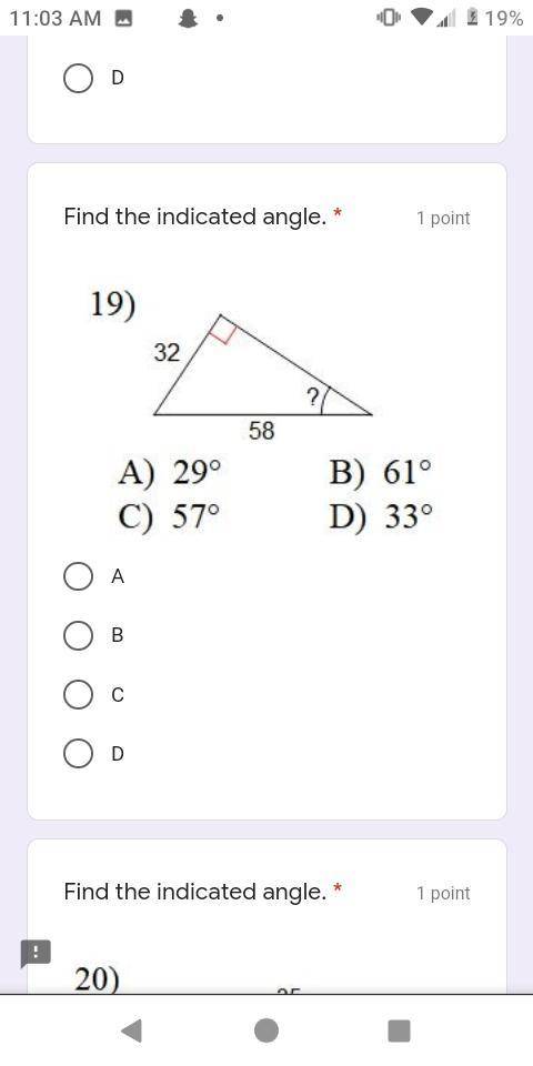 Find the indicated angle please help (multiple choice)