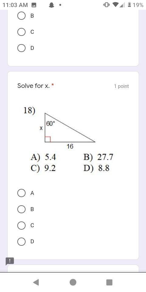 Solve for x. Please help multiple choice