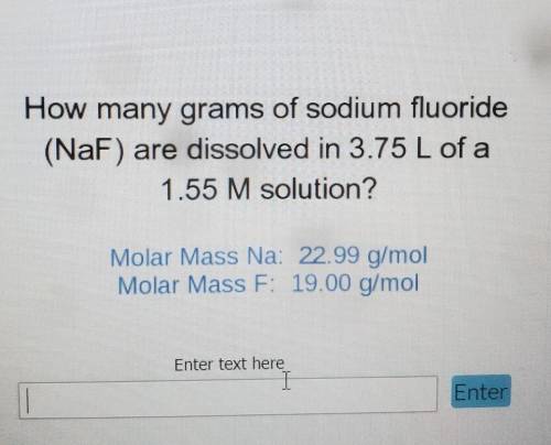 How many grams of sodium fluoride (NaF) are dissolved in 3.75 L of a 1.55 M solution? Molar Mass Na