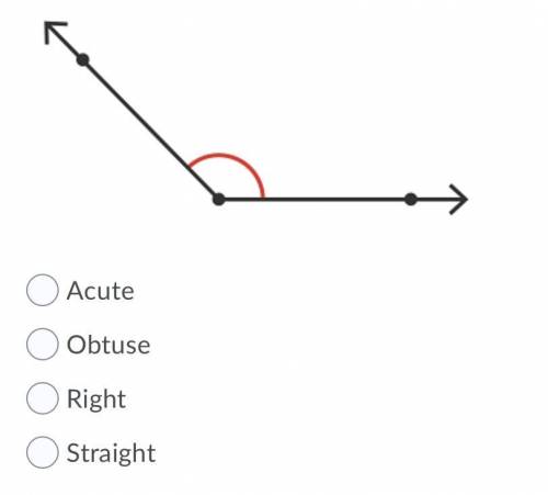 Identify whether this angle is acute, obtuse, right, or straight.