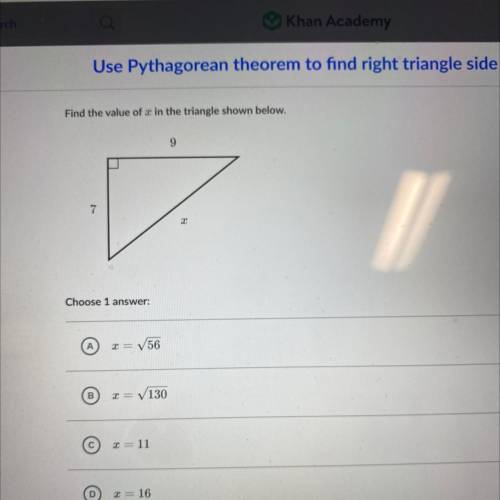 Find the value of x in the triangle shown below.
9
7
х