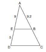 In the diagram of triangle ADC below, EB || DC, AE = 9, ED = 5, and AB = 9.2. What is the length of
