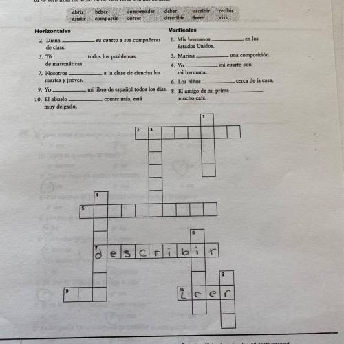 Pleaseee help:Crucigrama Solve this crossword puzzle by completing cach sentence with the correct f