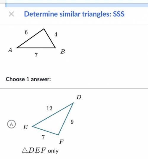 Which triangles are similar to 
△
A
B
C
△ABCtriangle, A, B, C?￼