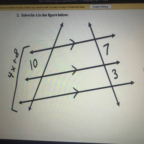 SOLVE FOR X IN THE FIGURE BELOW. MUST SHOW WORK PLEASE HELP PLEASE IM FAILING MATH PLEASE HLEP