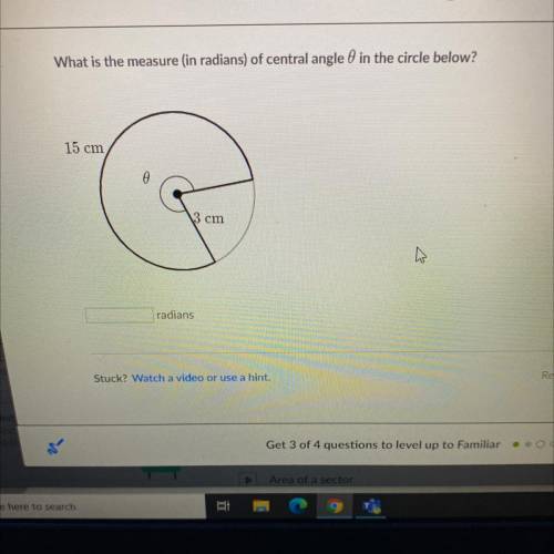 What is the measure (in radians) of central angle 0 in the circle below?