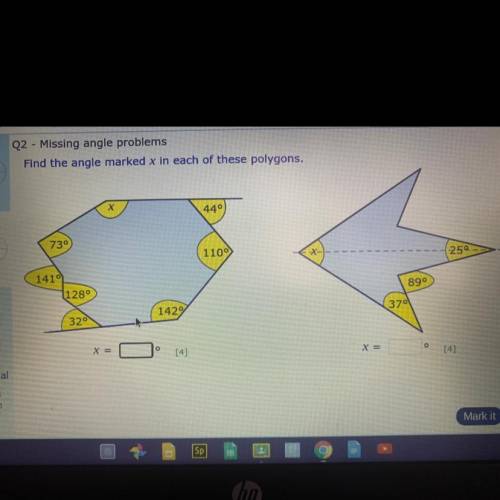 Find the angle marked x in these polygons