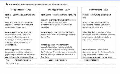 Plz, help me with these questions. Instability in the Weimar Republic