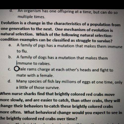 Which of the following natural selection condition examples can be classified as a struggle to surv