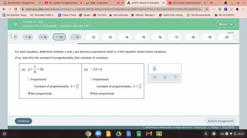 For each equation determine whether and are directly proportional (that is, if the equation shows d