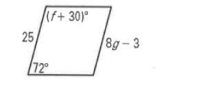 Show work to find the value of f and g in the figure below.