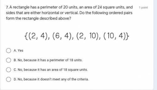 A rectangle has a perimeter of 20 units, an area of 24 square units, and sides that are either hori