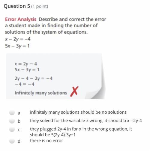 Describe and correct the error a student made in finding the number of solutions of the system of e