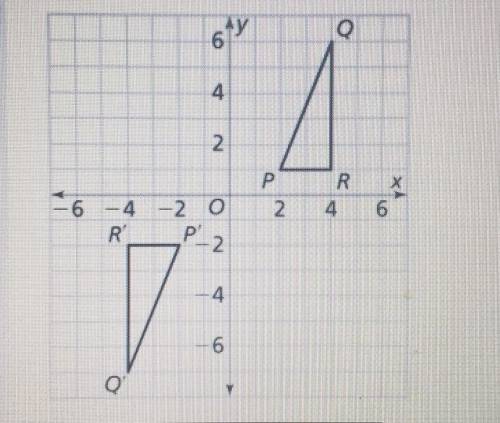 PLEASE HELP ME

Describe the sequence of transformation that maps PQR onto P'Q'R. A rotation of A