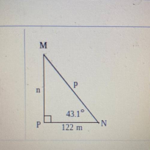 Solve the right triangle for M, n, and p.