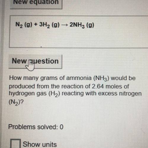 How many grams of ammonia would be produced from the reaction of 2.64 moles of hydrogen gas reactin