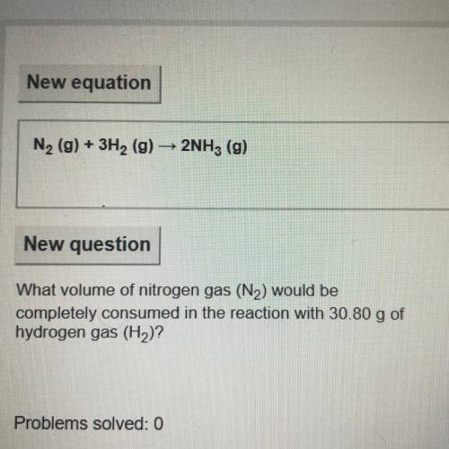 What volume of nitrogen gas (N2) would be

completely consumed in the reaction with 30.80 g of
hyd