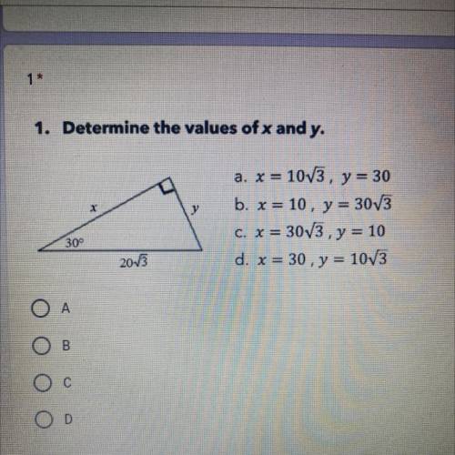 Determine the values of x and y.