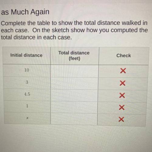 Complete the table to show the total distance walked in

each case. On the sketch show how you com