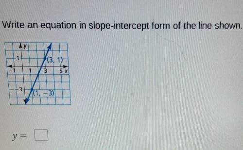 Pwease hlp T-T

Write an equation in slope-intercept form of the line shown. (3, 1) - 3 5 x 3 (13)