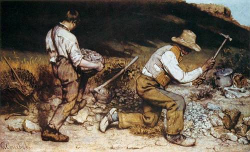 What artistic elements of realism do you see in Gustave Courbet’s painting the stone breaker?