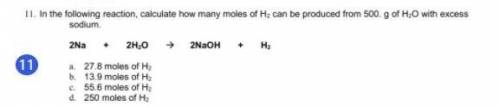 In the following reaction, calculate how many moles of H2 can be produced from 500. g of H2O with e