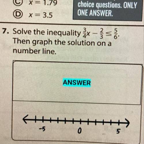 Solve the inequality 3/4x - 2/3 <= 5/6. then graph the solution on a number line