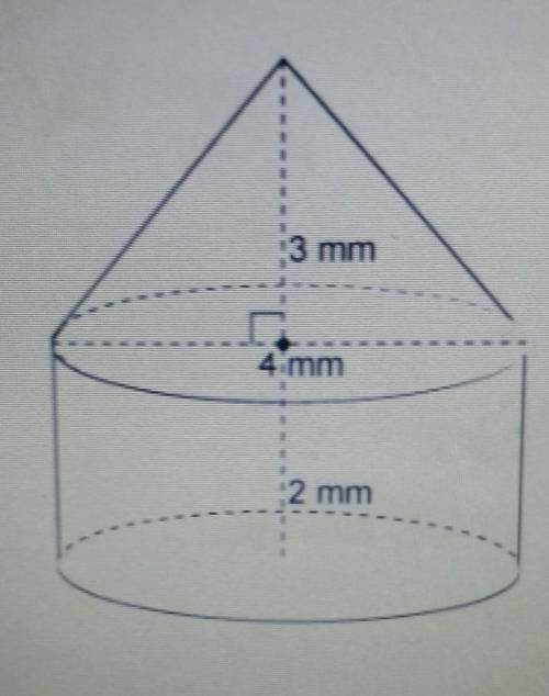 The figure is made up of a cone and a cylinder

To the nearest whole number, what is the volume of