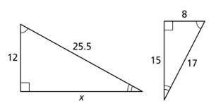 Given that the triangles are similar, what is the value of x (answer to the nearest tenth)?