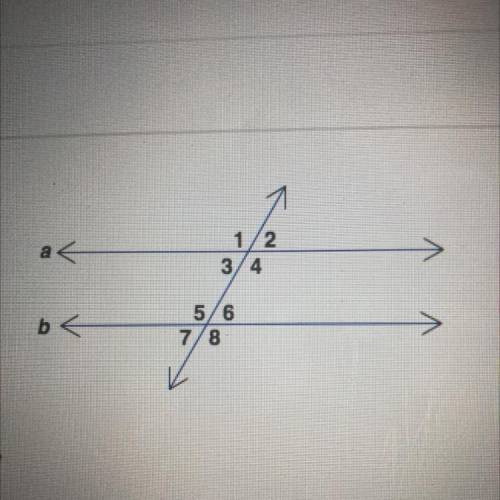 Which set of angels are vertical angles?

A) 1 and 7
B) 1 and 4
C) 2 and 4 
D) 3 and 5