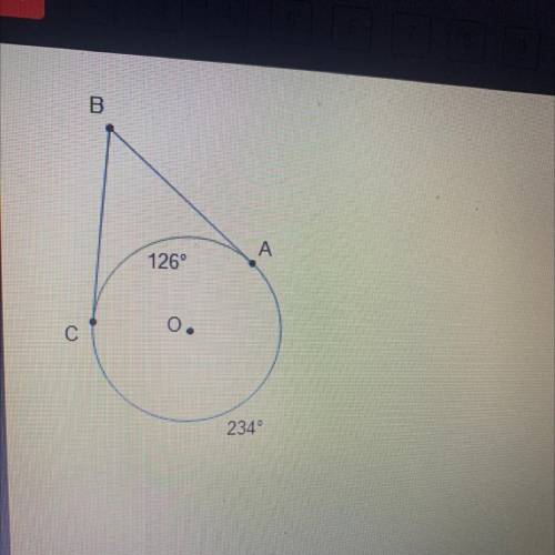 In the diagram of circle O, what is the measure of ZABC

?
O 27°
o 54°
O 1080
120°