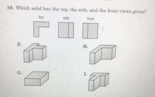 Which solid has the top, the side, and the front views given?