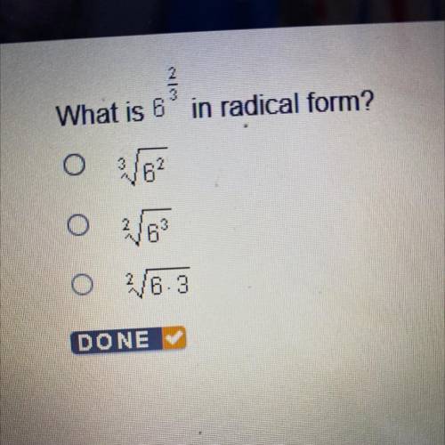 What is 6° in radical form?
o 6
06
O 2/6.3