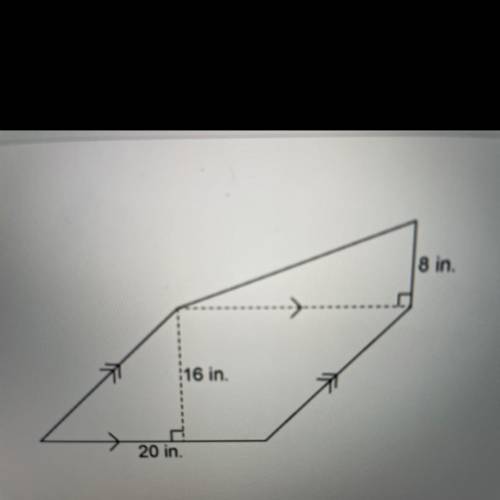 Plz help me 20points

What is the area of this figure?
Enter your answer in the box.
8in 
16in
20i