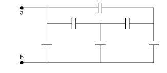 What is the equivalent capacitance between point A and B given all capacitors have equal capacitanc