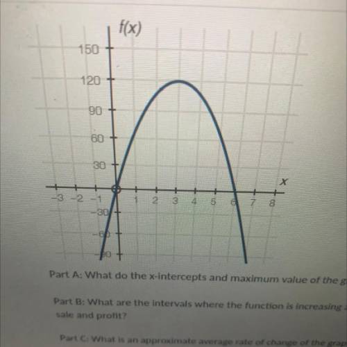 Plz help me!! Part A: What do the x-intercepts and

maximum value of the graph represent?
Part B:
