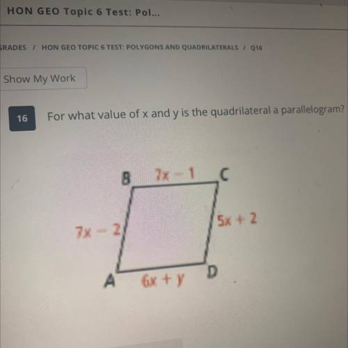 What is the value of x and y if the quadrilateral is a parallelogram