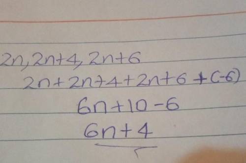 Three consecutive even integers add up to -6 what are they?

PLEASE PLEASE HELP I GIVE BRAINLIEST A