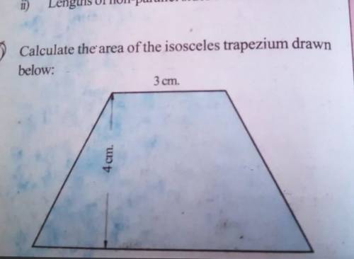 Calculate the area of the isosceles trapezium drawn below: