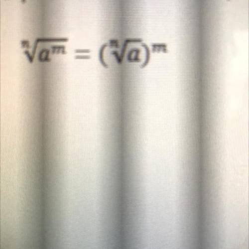 Use the properties of exponents to prove that the equation below is true.
Vam= (Va)