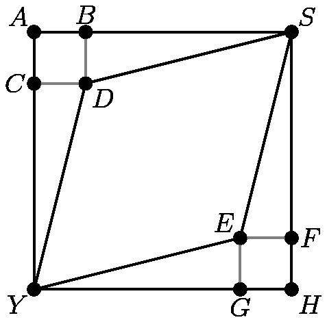 In the figure below, ABDC, EFHG, and ASHY are all squares; AB=1, EF=1, and AY=5. What is the area o