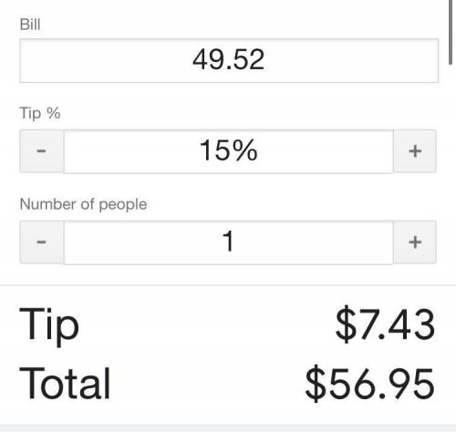 20% tip on a bill of $49.52