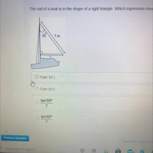 NEED THIS ASAP PLEASE

The sail of a boat is in the shape of a right triangle. Which expression sh