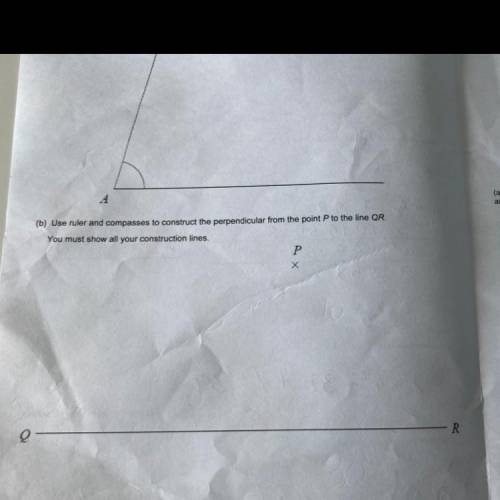 Use ruler and compasses to construct the perpendicular from the point P to the line QR.

You must