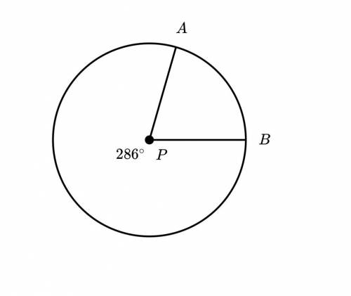 What is the arc measure of minor arc AB on circle P in degrees?