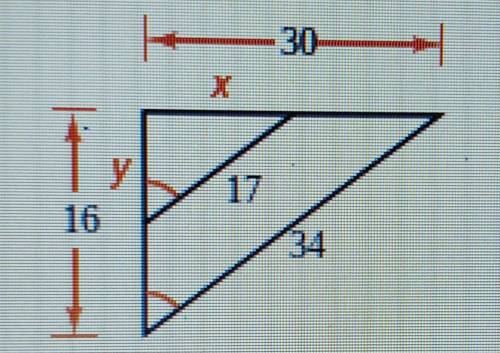 The polygons to the right are similar. Find the value of each variable. (Simply your answers.)

x
