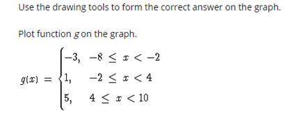 Use the drawing tools to form the correct answer on the graph.
Plot function g on the graph.